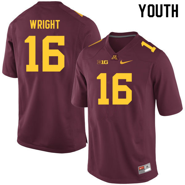 Youth #16 Dylan Wright Minnesota Golden Gophers College Football Jerseys Sale-Maroon